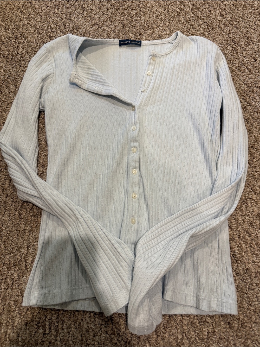 Brandy Melville Pale Blue Ribbed Button-Front Long Sleeve Top